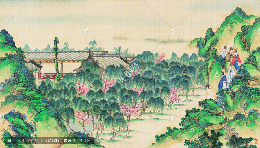 中式建筑人物國(guó)畫(huà),畫(huà)廊品質(zhì)