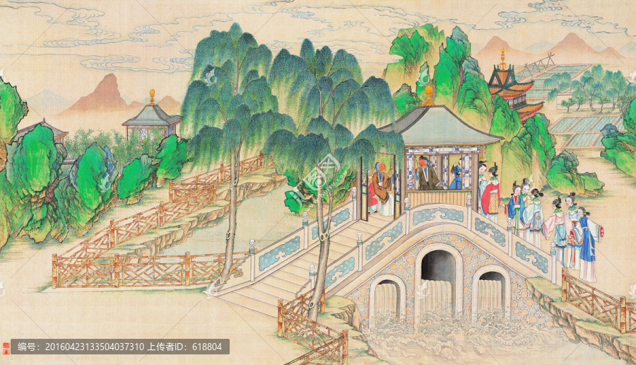 中式建筑人物國畫,畫廊品質(zhì)