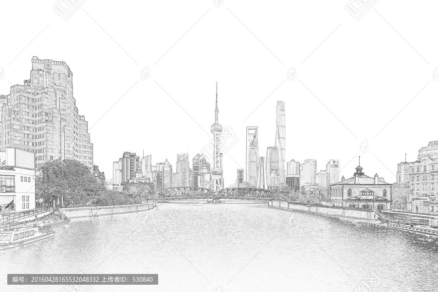 上海外灘線描（合層）