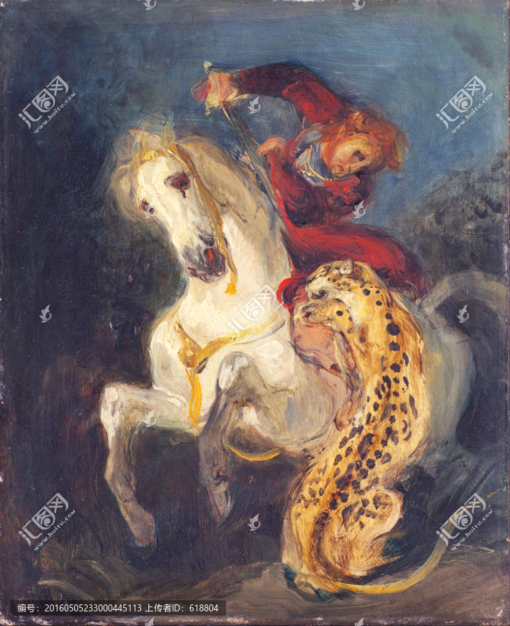 駿馬獵豹狩獵油畫,高清品質(zhì)
