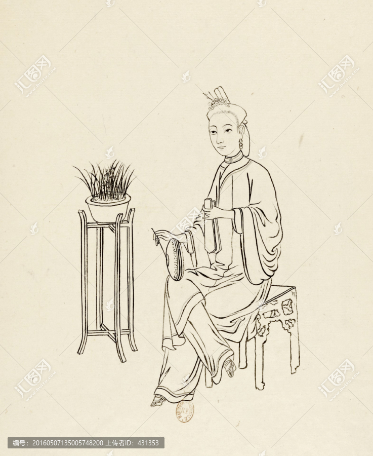 古代賣藝人線描