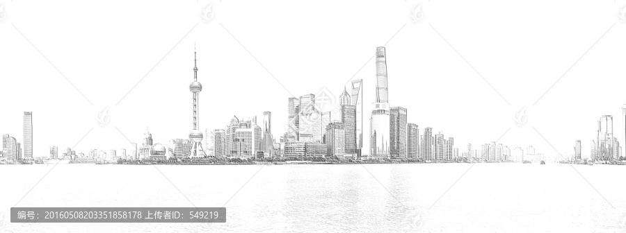 上海外灘全景線描（未分層）
