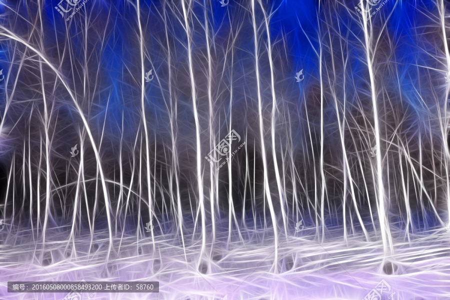 電腦畫(huà),雪原白樺林