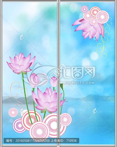 荷花,移門,藝術(shù)玻璃,分層