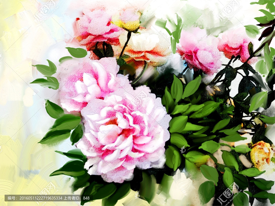 牡丹花,油畫（未分層）