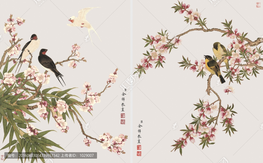 花鳥國畫組合套畫,余稚作品