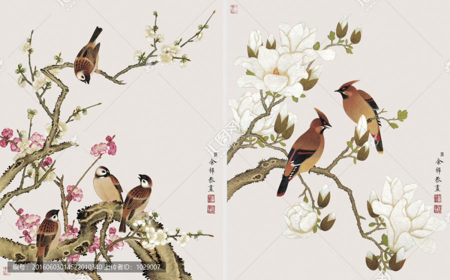 花鳥國畫組合套畫,余稚作品