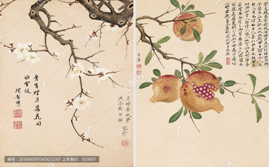 花鳥國畫套畫,清代,項圣謨