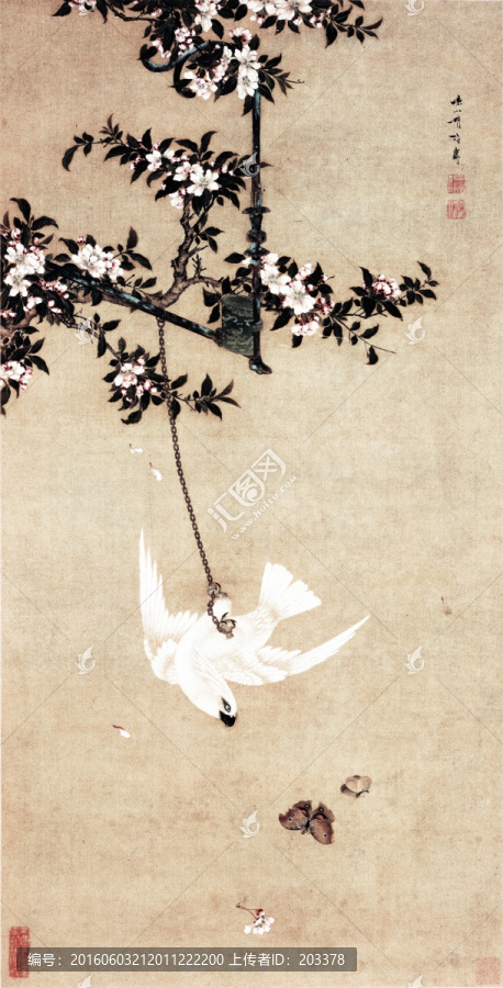 清,胡湄,鸚鵡戲蝶圖