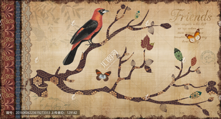 歐美風(fēng)格,小鳥(niǎo)裝飾畫(huà),分層文件