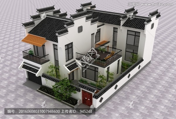 新中式徽派風(fēng)格別墅建筑