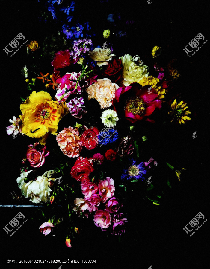 燈光下黑影花卉鮮花靜物油畫