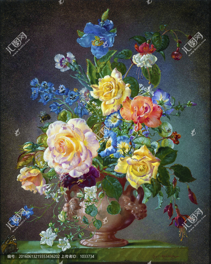 花卉鮮花唯美花瓶歐式懷舊靜物畫