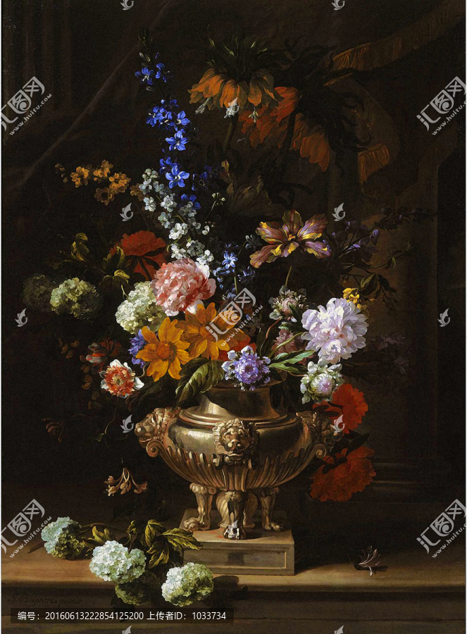 铜制花瓶鲜花欧式复古宫廷装饰画