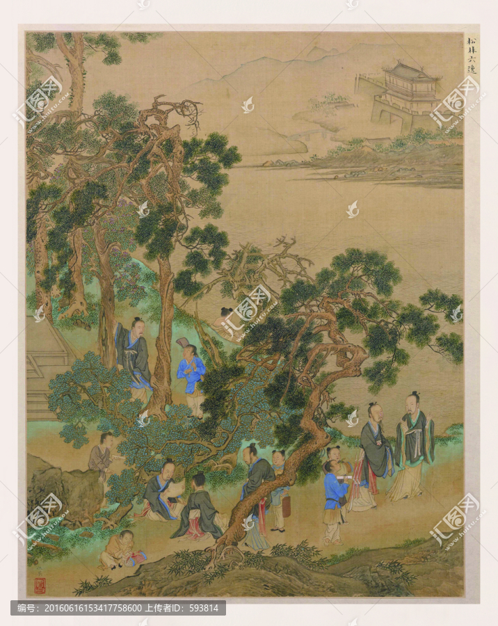 仇英人物故事圖,松林六逸