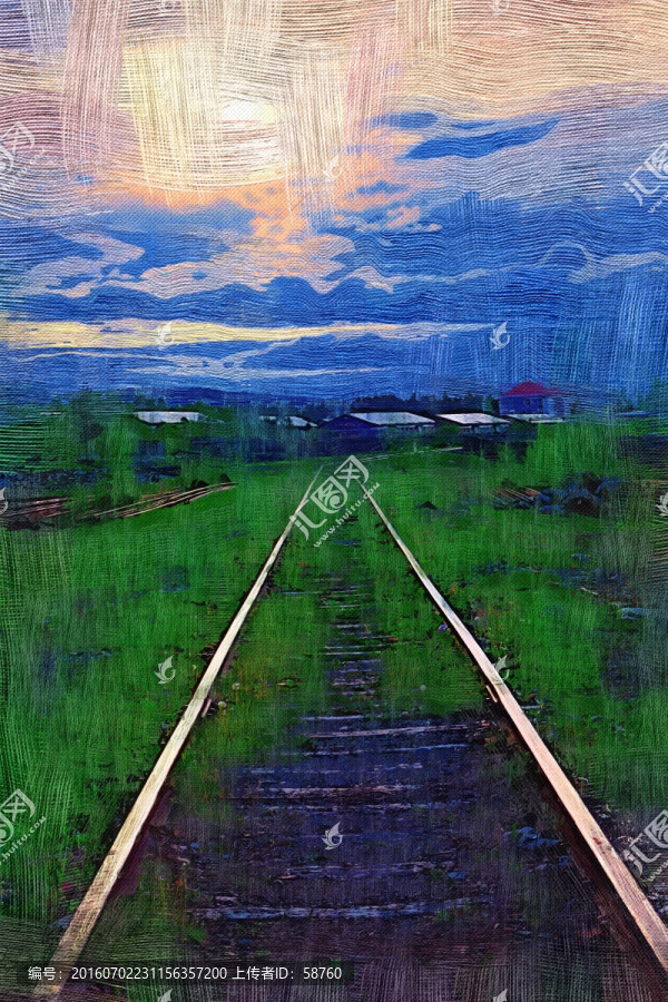 電腦油畫,小站暮色