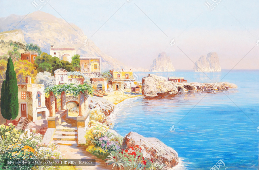 藍色地中海油畫