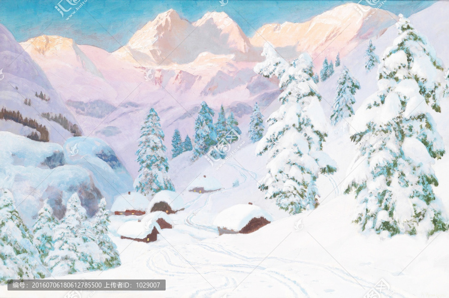 雪山風(fēng)景油畫