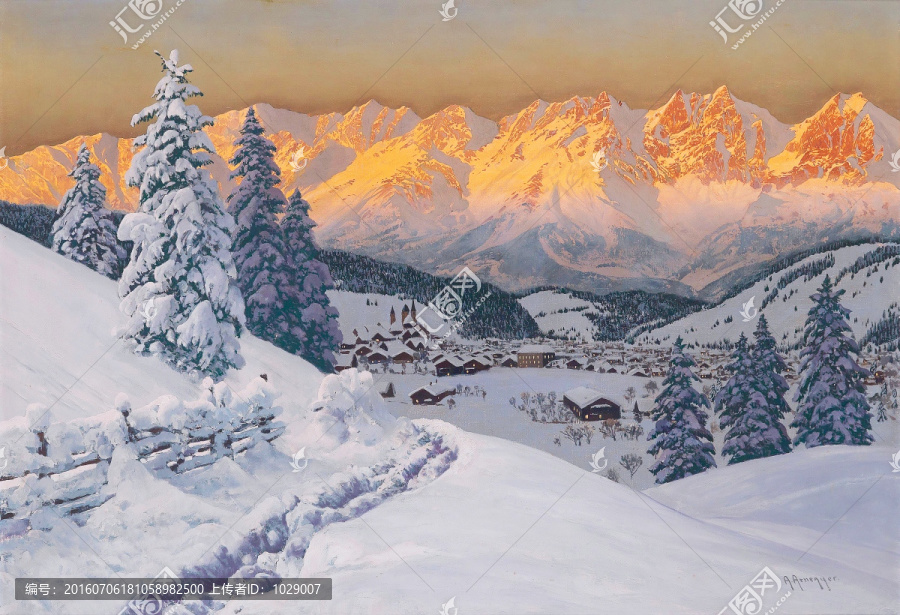 雪山風景油畫