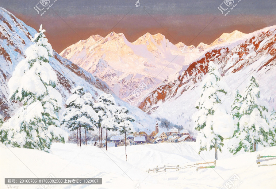 雪山風(fēng)景油畫
