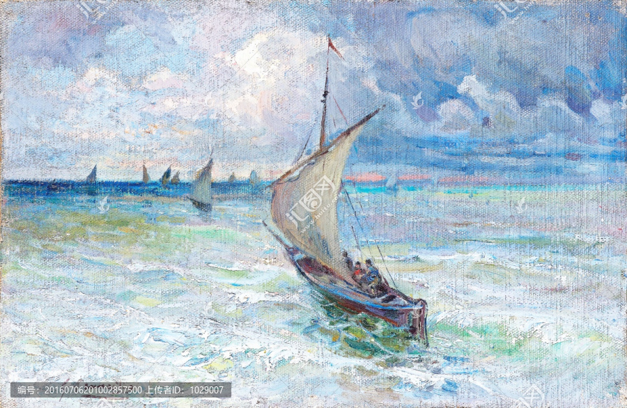 大海帆船古典风景油画