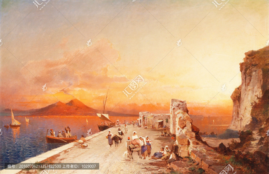 海濱碼頭風景油畫