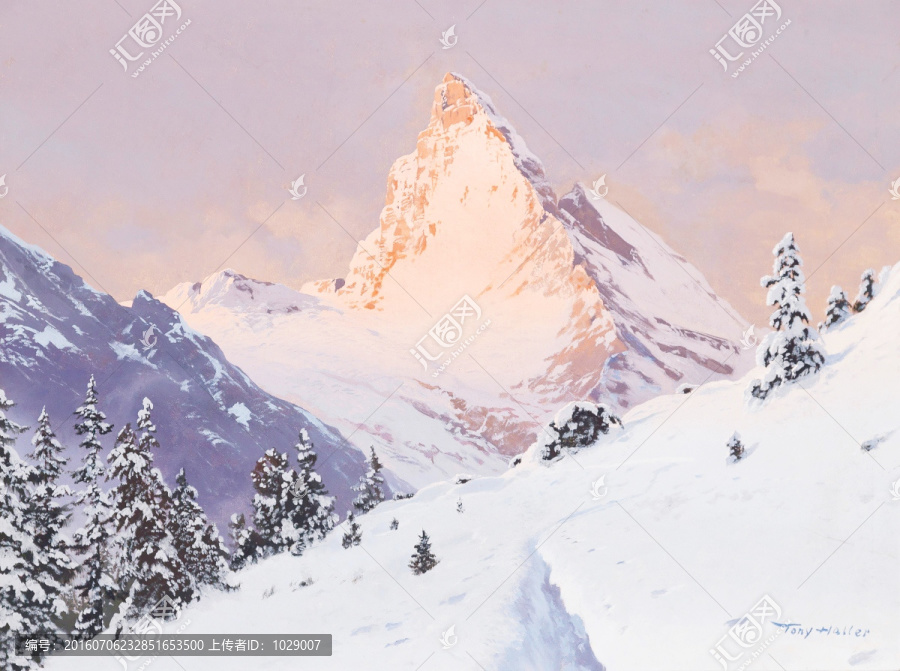 雪山風(fēng)景油畫