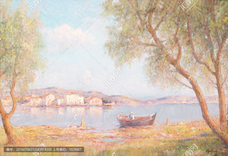 河流小船風(fēng)景油畫