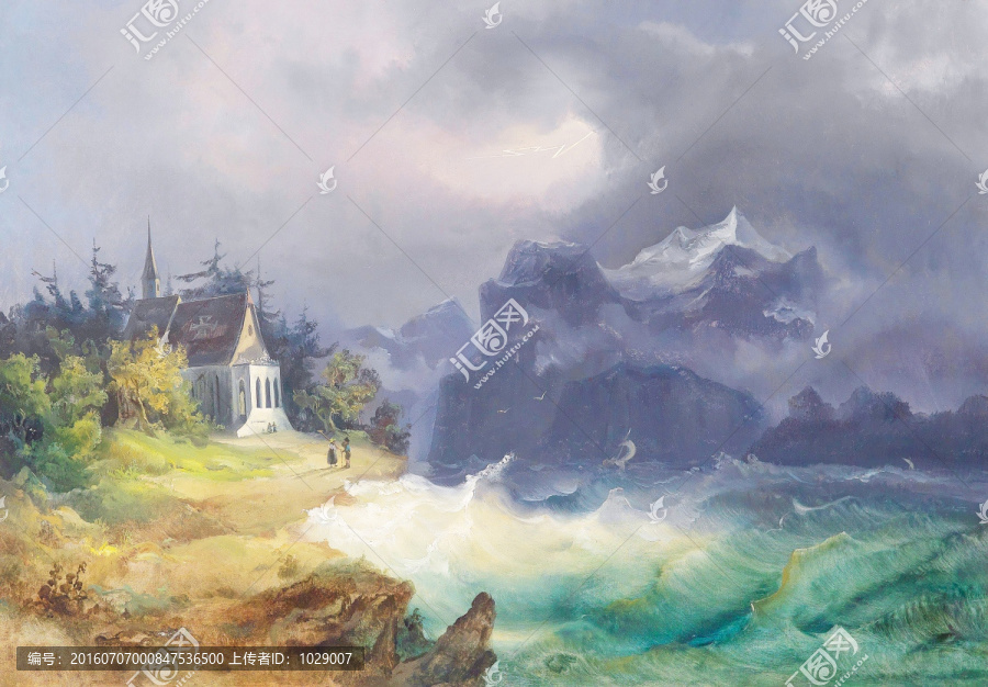 藍(lán)色大海波浪風(fēng)景油畫