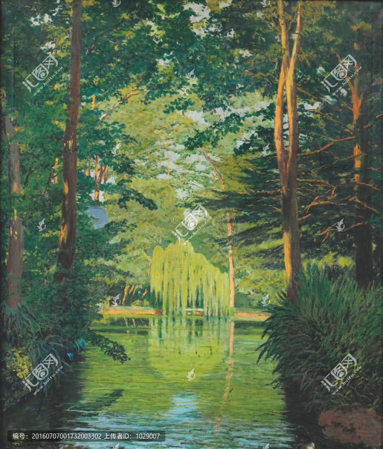森林小河風(fēng)景油畫