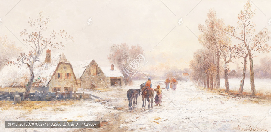 鄉(xiāng)村小路雪景風(fēng)景油畫