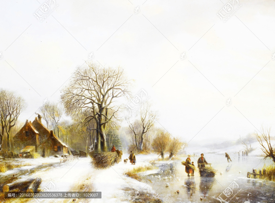 雪地冰球運(yùn)動(dòng)人物油畫