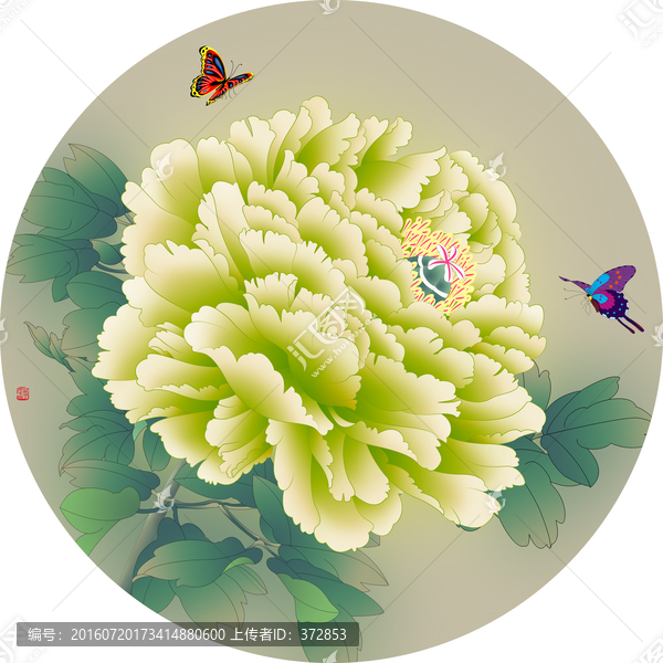 手繪牡丹團扇玉樓天香
