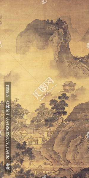 山水风景画屏条,日本大师作品