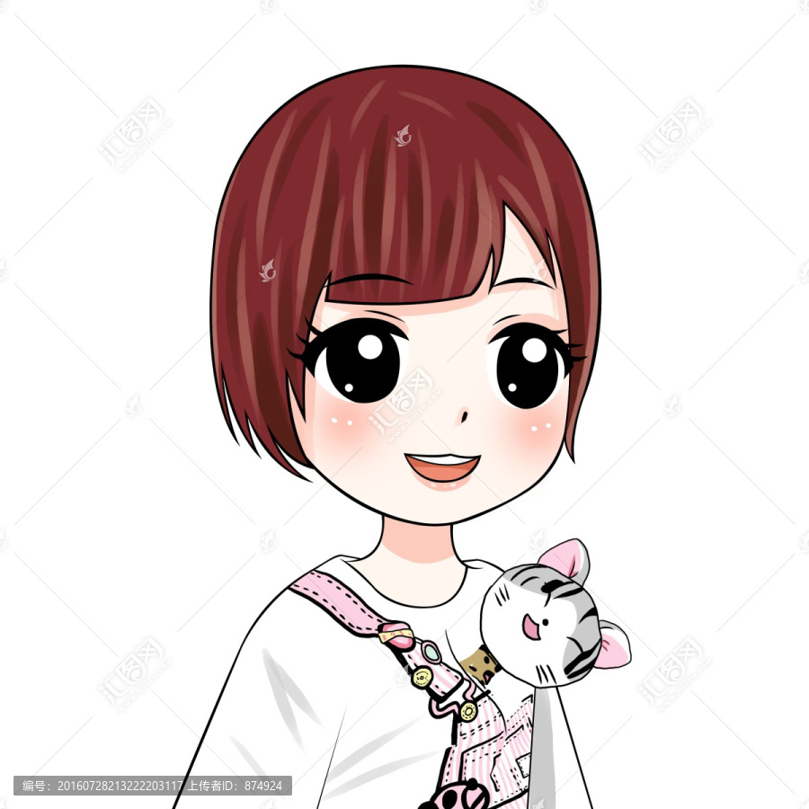 小女孩貓咪卡通短發(fā)女孩