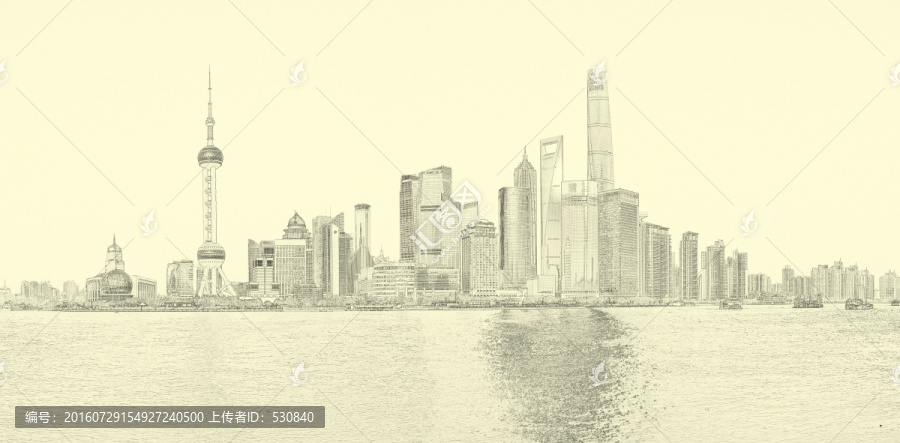上海全景線描,合層
