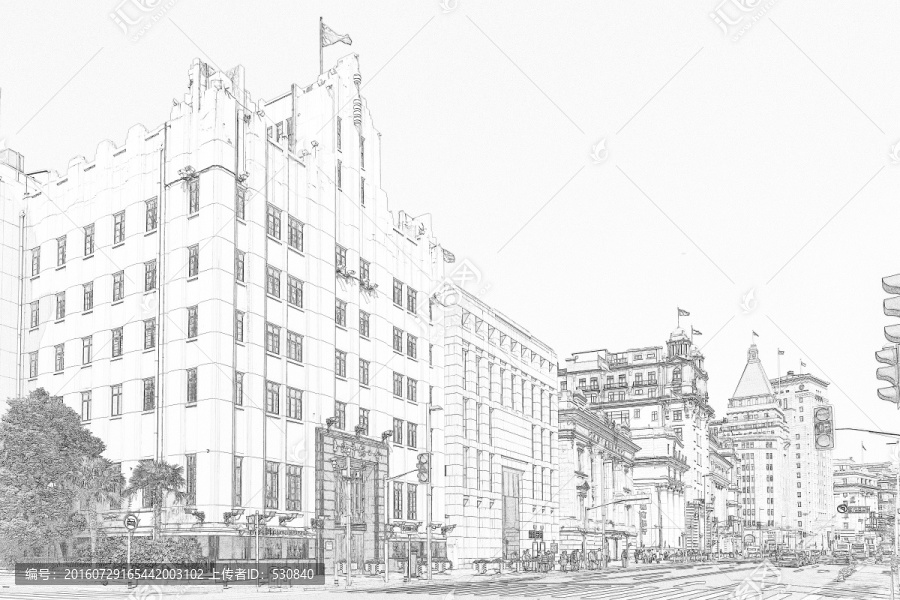 外灘老建筑線描,,合層