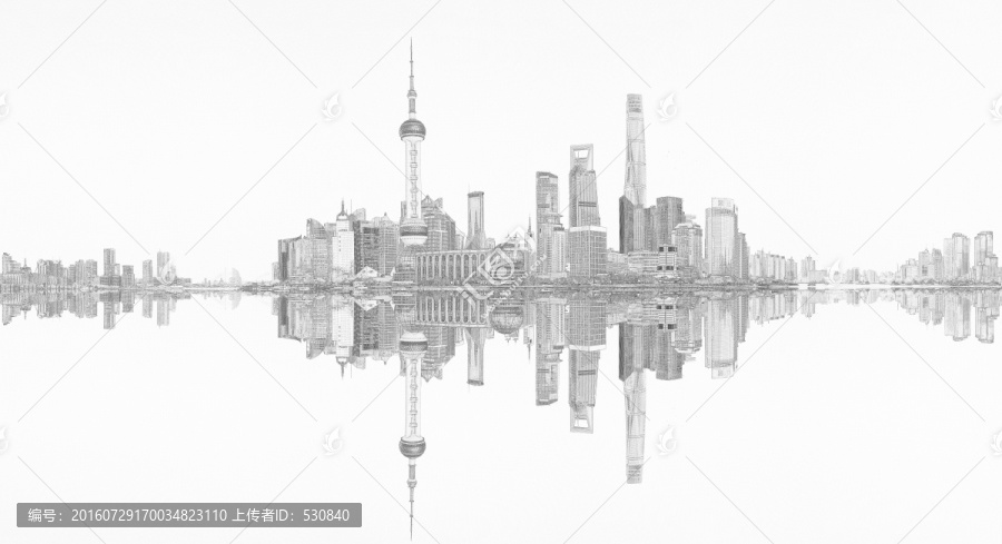 上海風光全景線描,,,合層