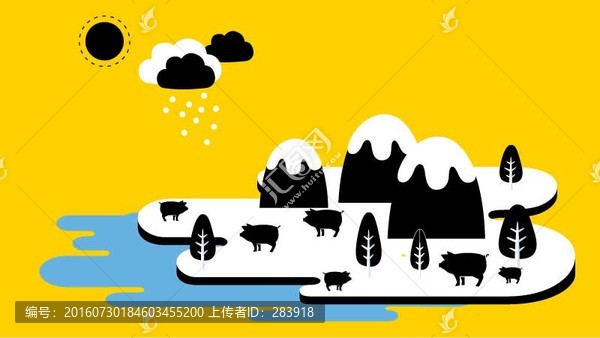 扁平化黑毛豬插畫作品