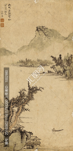 明,張宏,山塘短棹圖軸