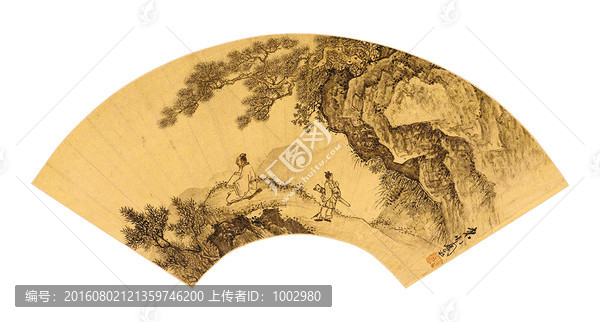 明,周臣,攜琴看山圖扇面