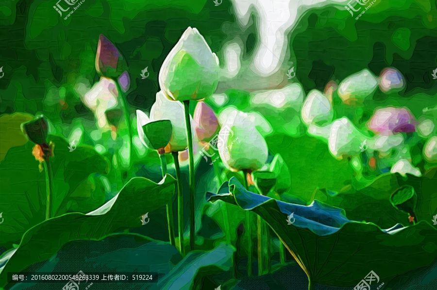風(fēng)景畫,油畫,荷花