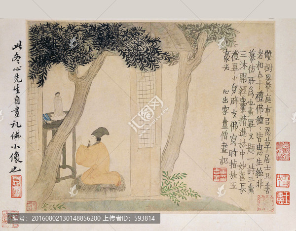 人物山水圖,禮佛圖