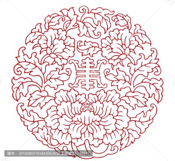 壽,精美福壽牡丹花紋