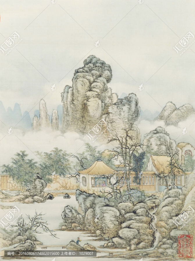 山水樓閣圖,清代,陳枚