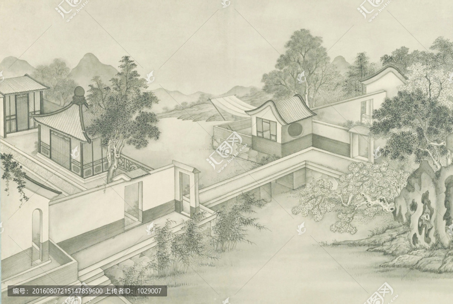 山水樓閣圖,清代,謝遂