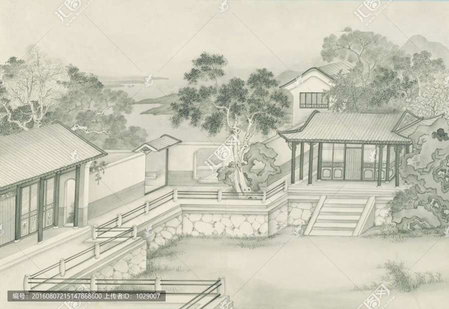 山水樓閣圖,清代,謝遂