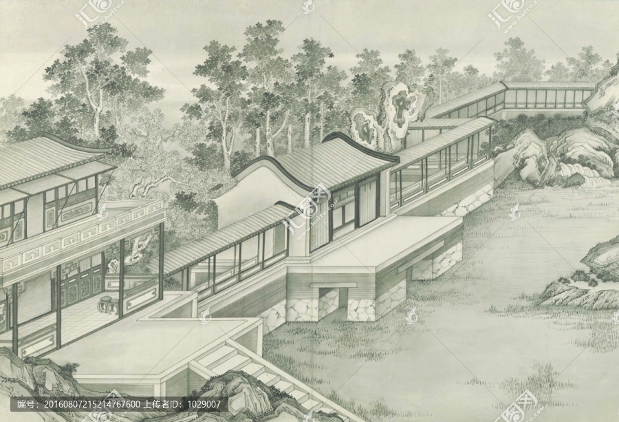 山水樓閣圖,清代,謝遂