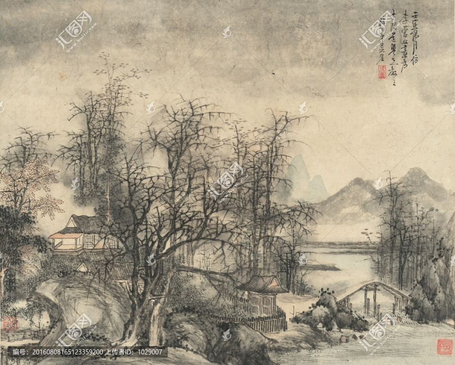 水墨山水國畫,明代,陳洪綬