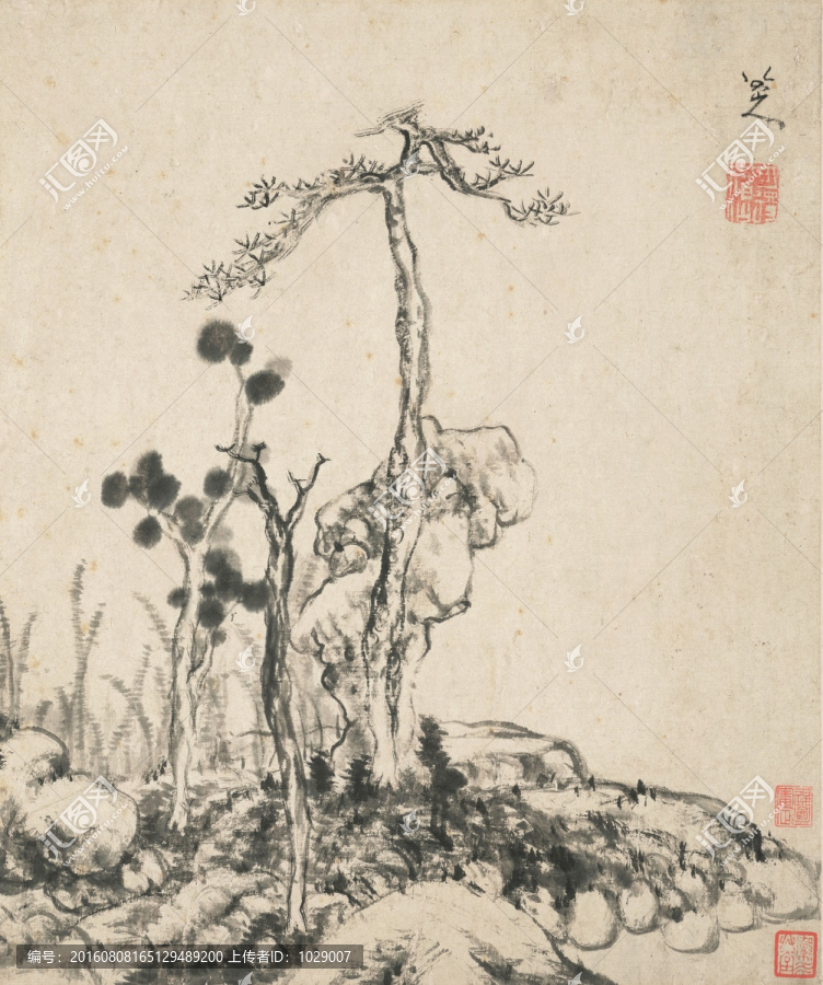 水墨山水國畫,明代,陳洪綬
